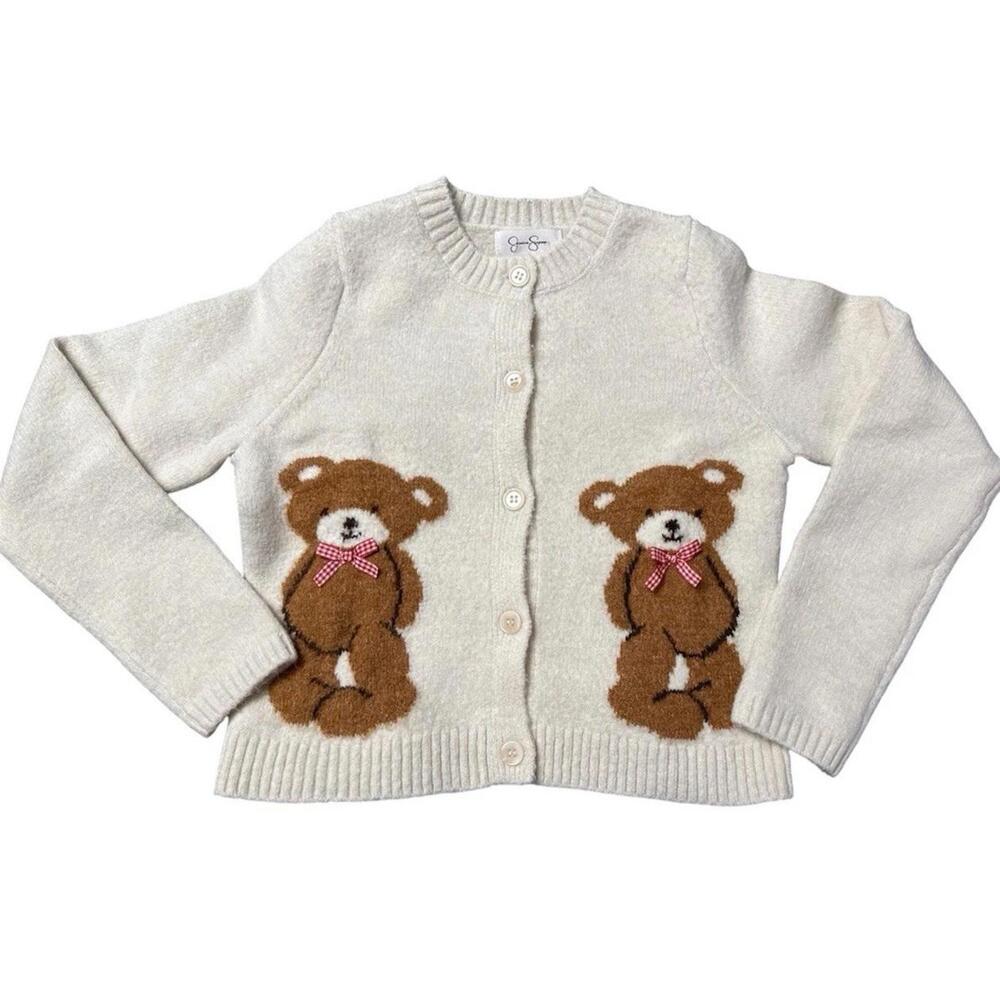 Jessica Simpson Teddy Bear Knit Cardigan XS –‎ Soft Cream Stretchy Button Front
